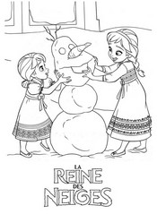 coloriage reine des neige anna et elsa font un bonhomme de neige